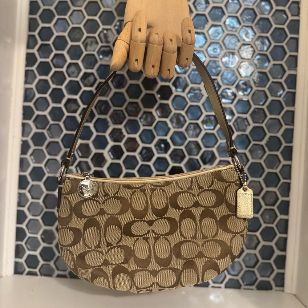 Vintage Y2K Coach Brown Patterned Mini Shoulder Bag.